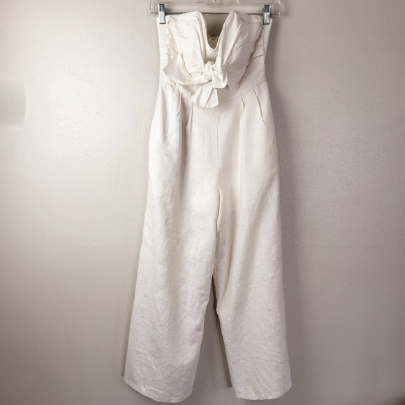 Astr Pants - ASTR the Label Mara Tie Front Strapless Jumpsuit Linen  Cream Women's‎ Small